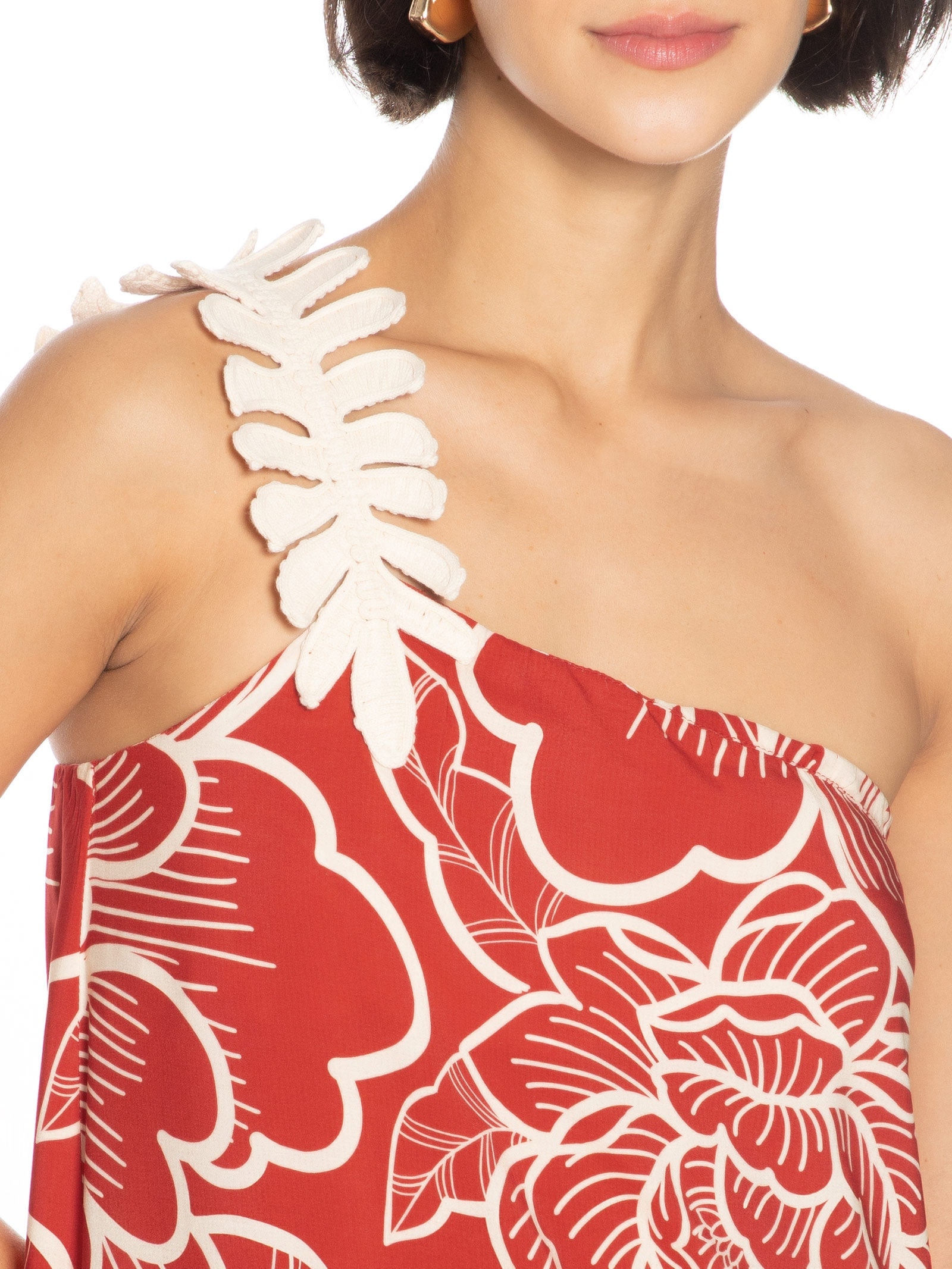 Vestido Longo Detalhe Guippier Folha Vermelho Cacay