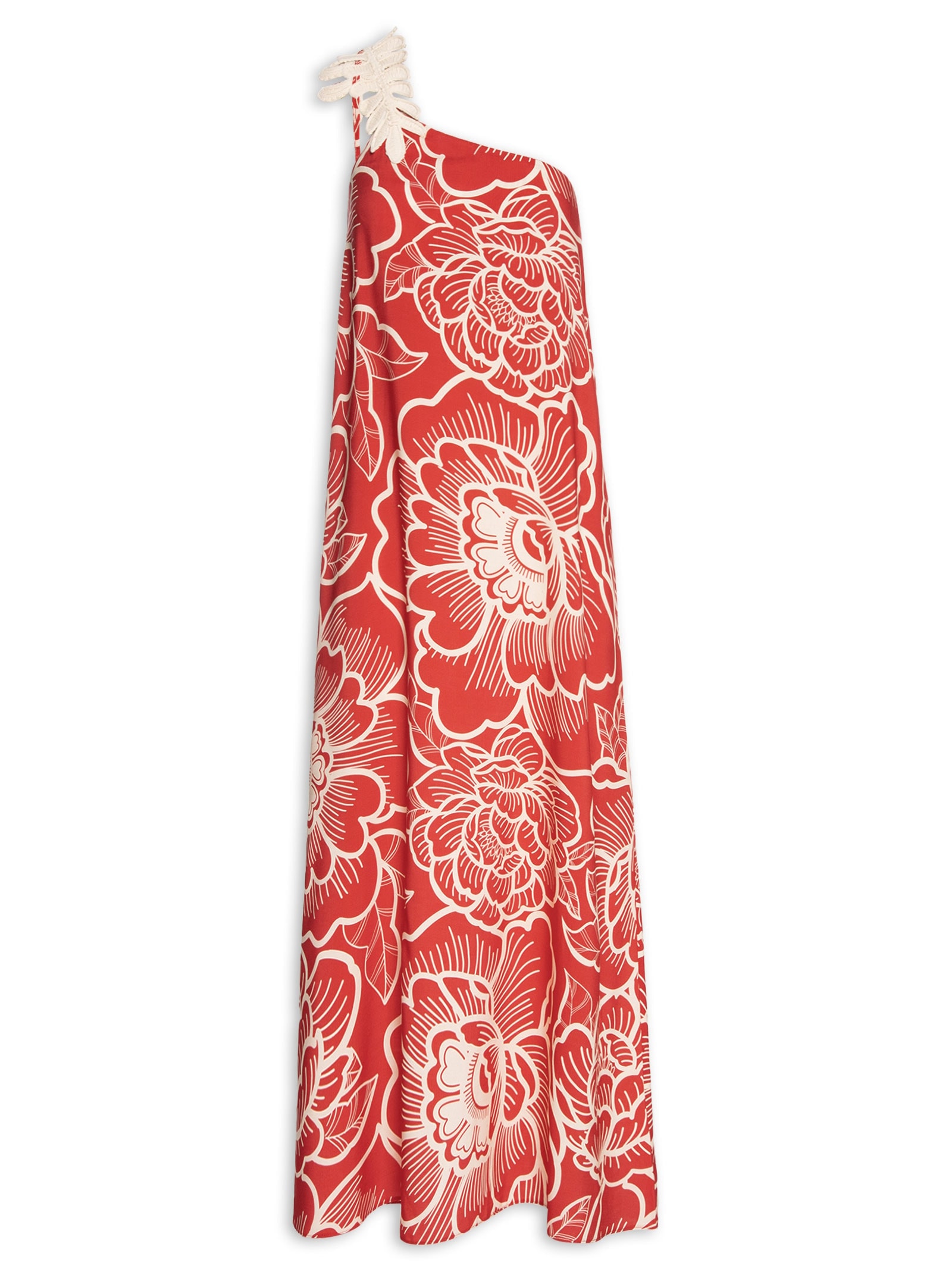 Vestido Longo Detalhe Guippier Folha Vermelho Cacay