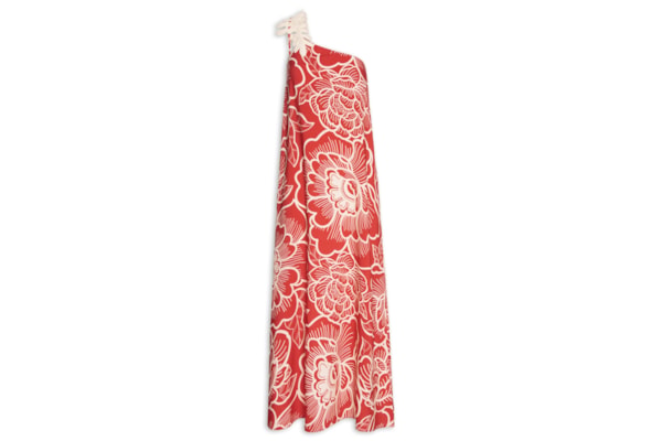 Vestido Longo Detalhe Guippier Folha - Vermelho