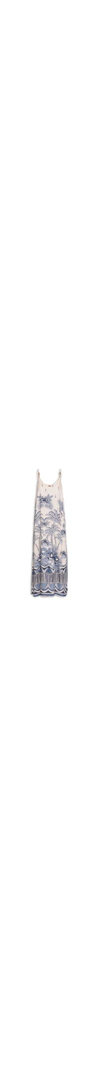 Vestido Longo Detalhe Peixes Alças - Azul