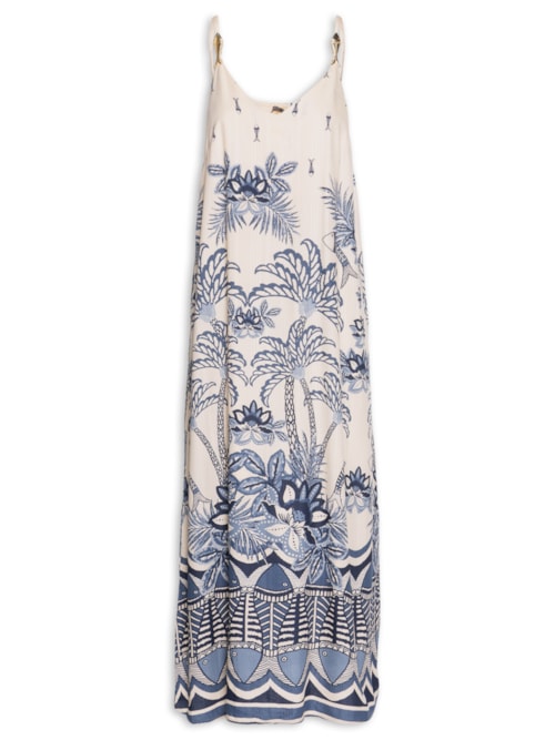 Vestido Longo Detalhe Peixes Alças – Azul