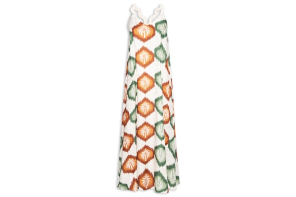 Vestido Longo Detalhe Sianinha Estampado - Bege