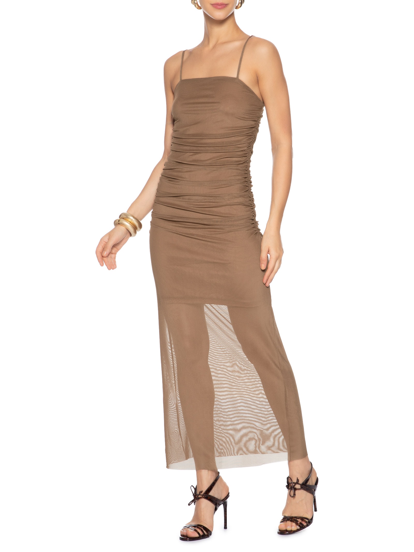 Vestido Longo Drapeado Marrom Market 33