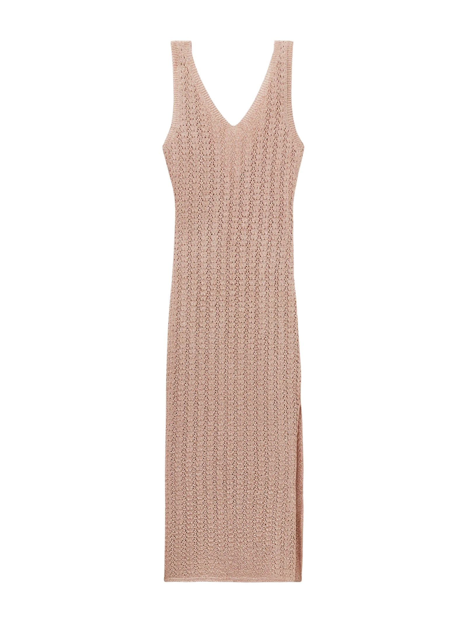 Vestido Longo Em Crochê Lamê Bege Calzedonia