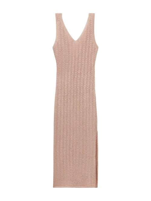 Vestido Longo Em Crochê Lamê – Bege