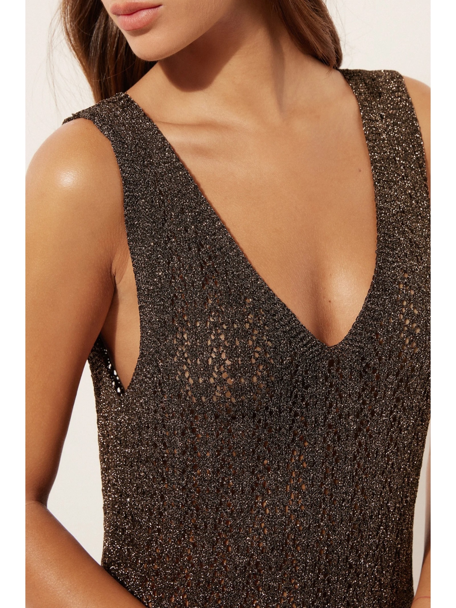 Vestido Longo Em Crochê Lamê Black Calzedonia