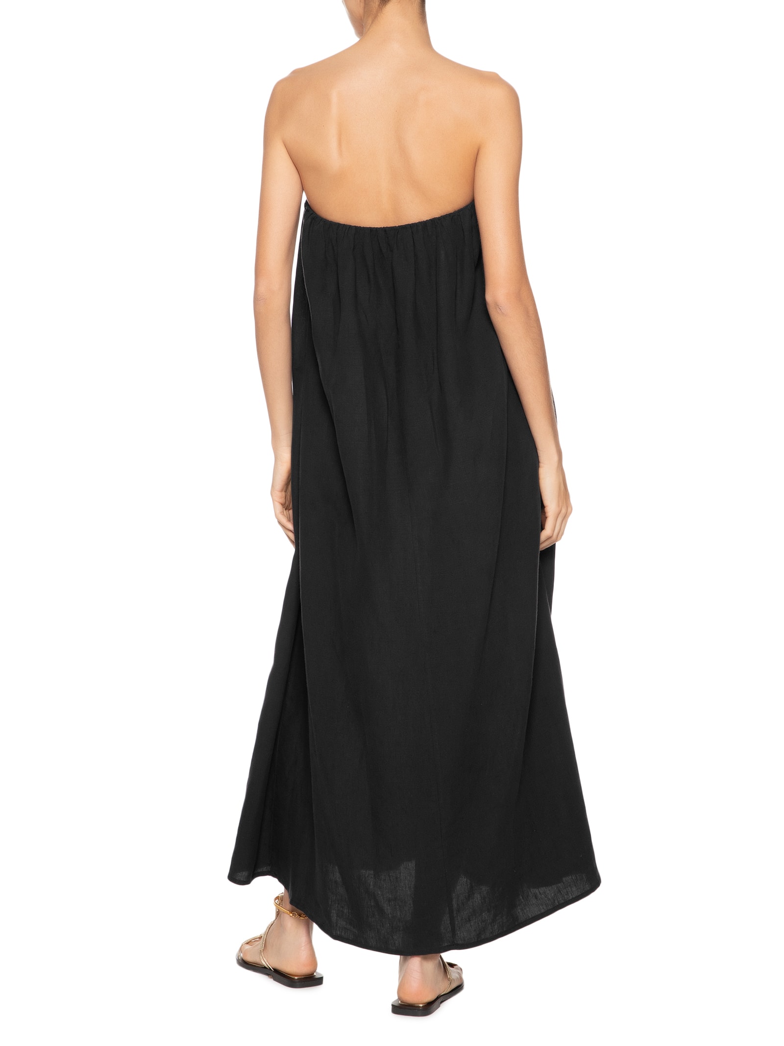 Vestido Longo Em Linho Puro Preto '2Essential