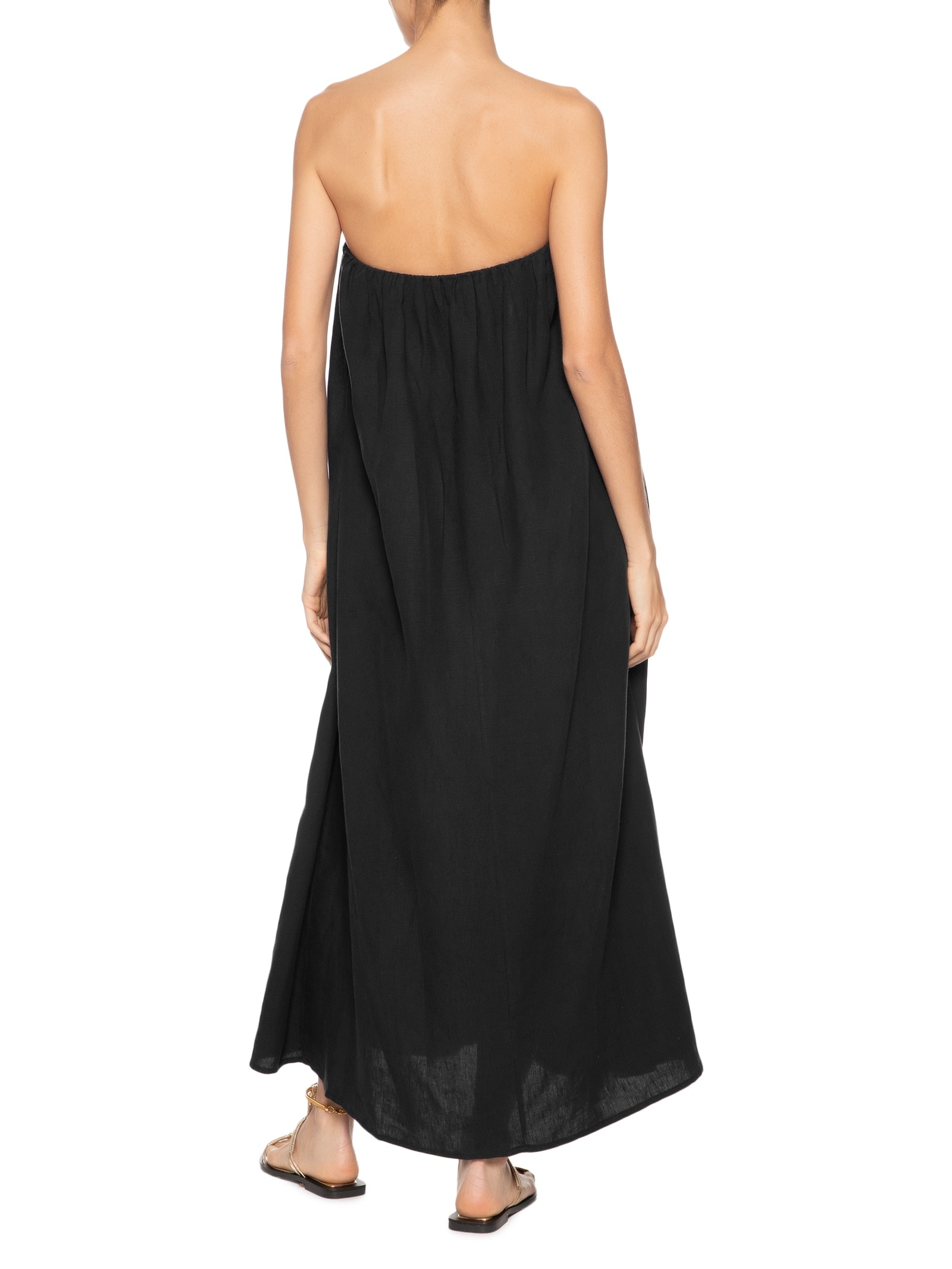 Vestido Longo Em Linho Puro Preto '2Essential