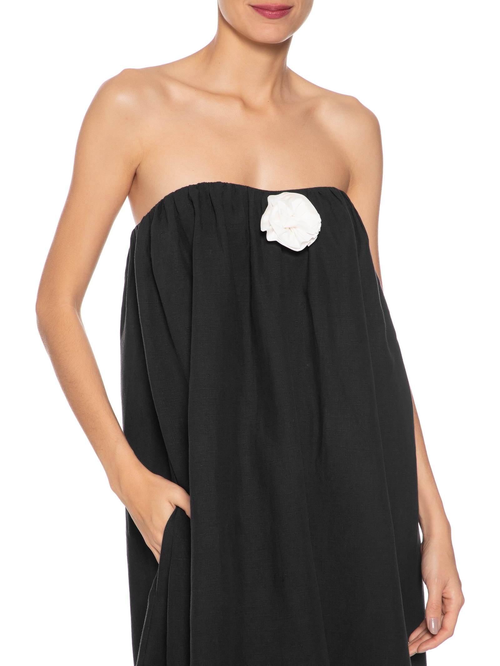 Vestido Longo Em Linho Puro Preto '2Essential