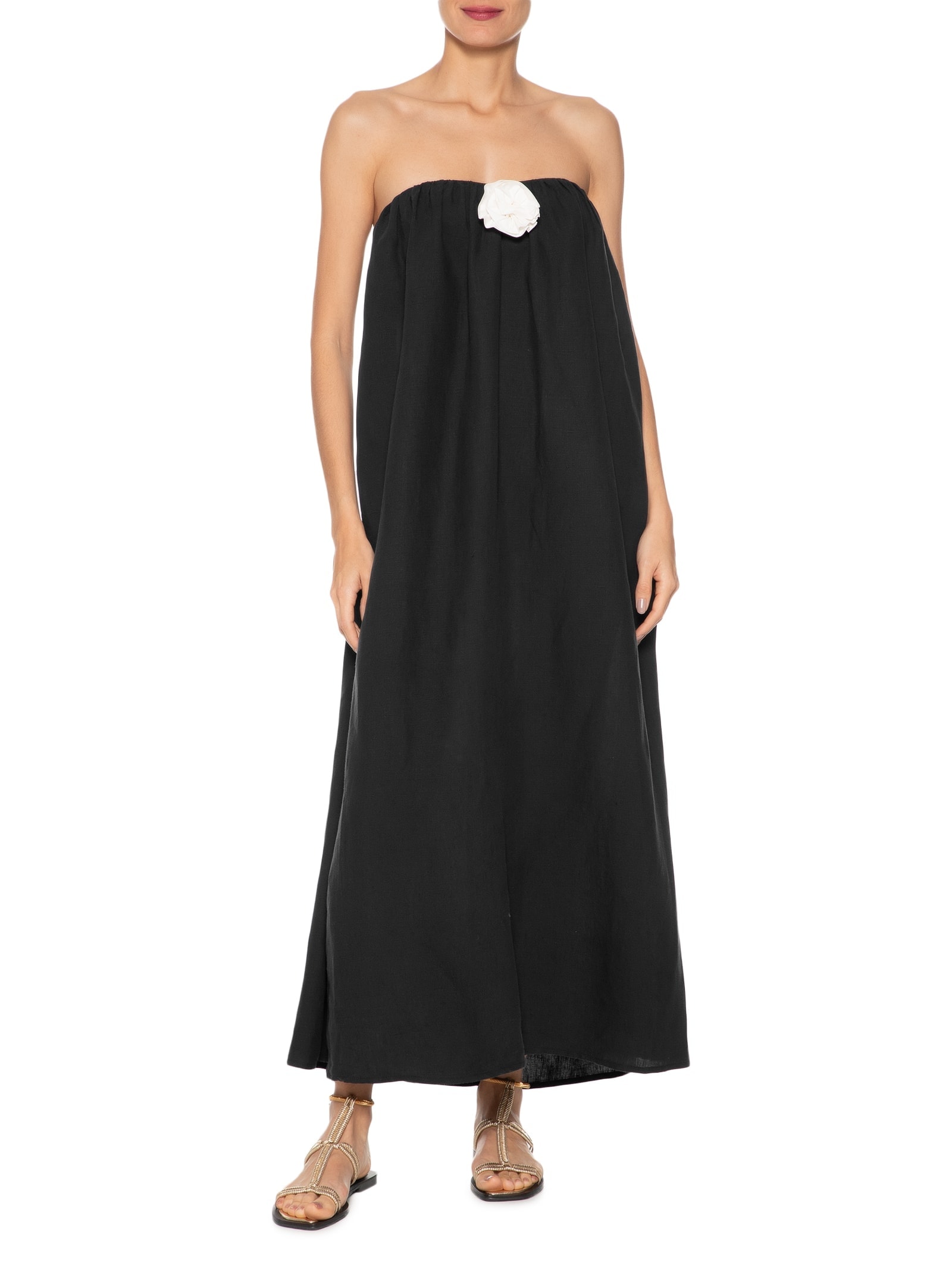 Vestido Longo Em Linho Puro Preto '2Essential