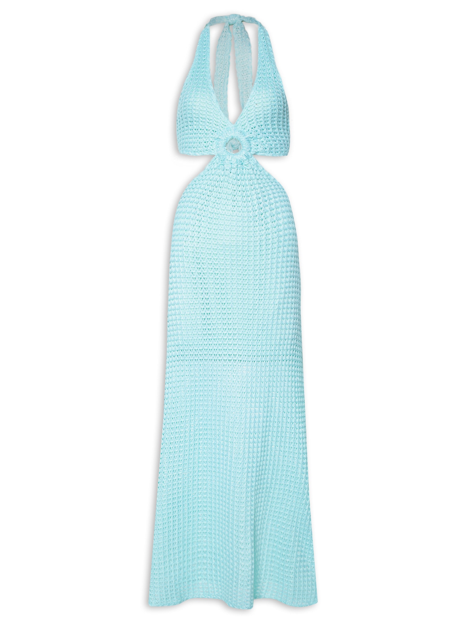 Vestido Longo Em Tricot Com Aberturas Laterais E Argola Na Frente Verde Market 33