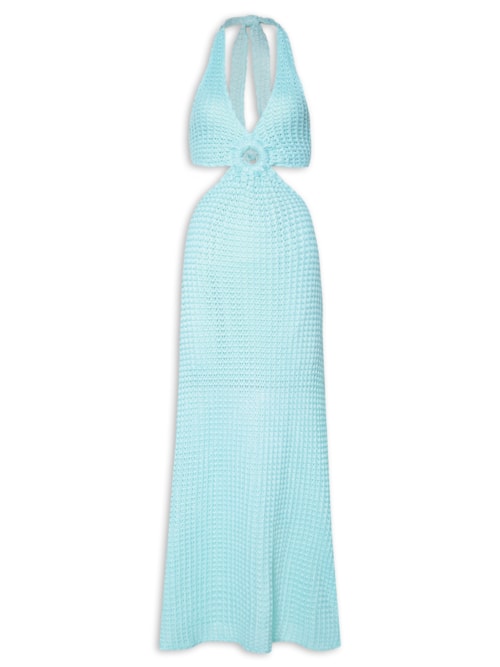 Vestido Longo Em Tricot Com Aberturas Laterais E Argola Na Frente – Verde