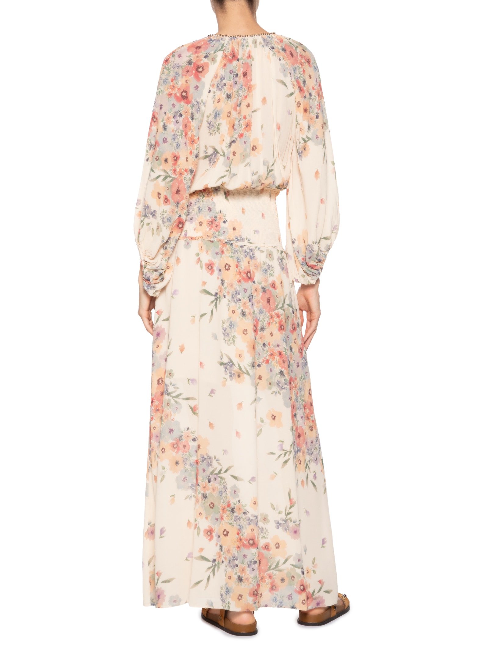 Vestido Longo Estampa Allure Bege Maria Filó