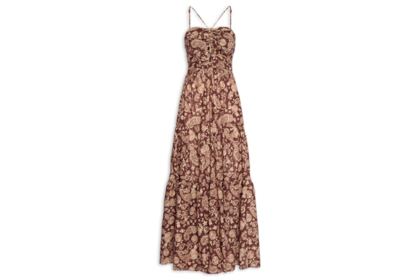 Vestido Longo Estampa Coral - Marrom