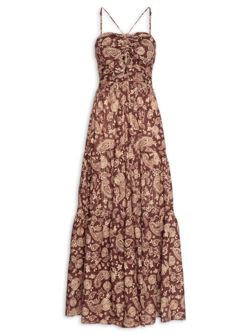 Vestido Longo Estampa Coral - Marrom