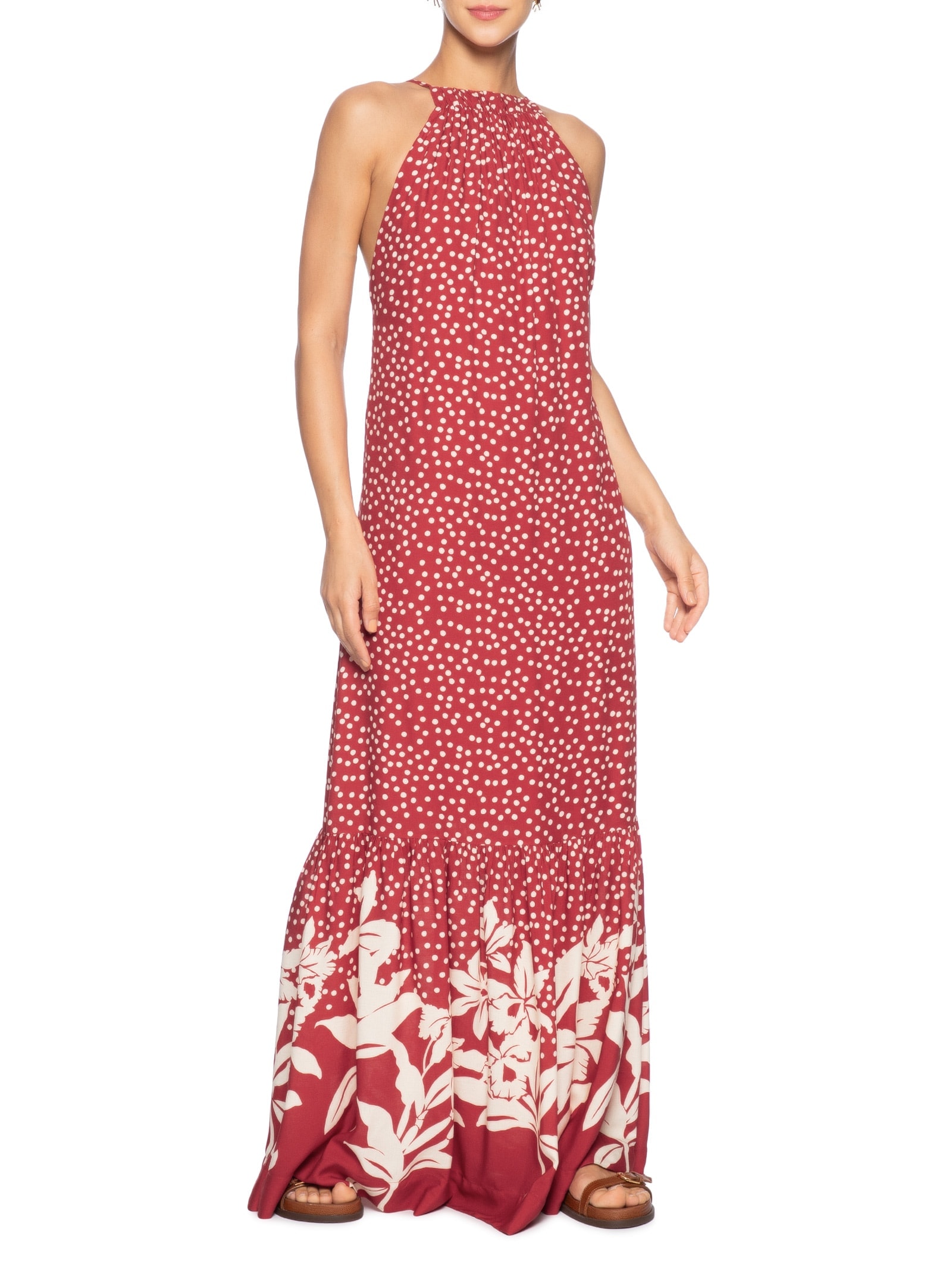 Vestido Longo Estampa Encanto Floral Vermelho Dress To