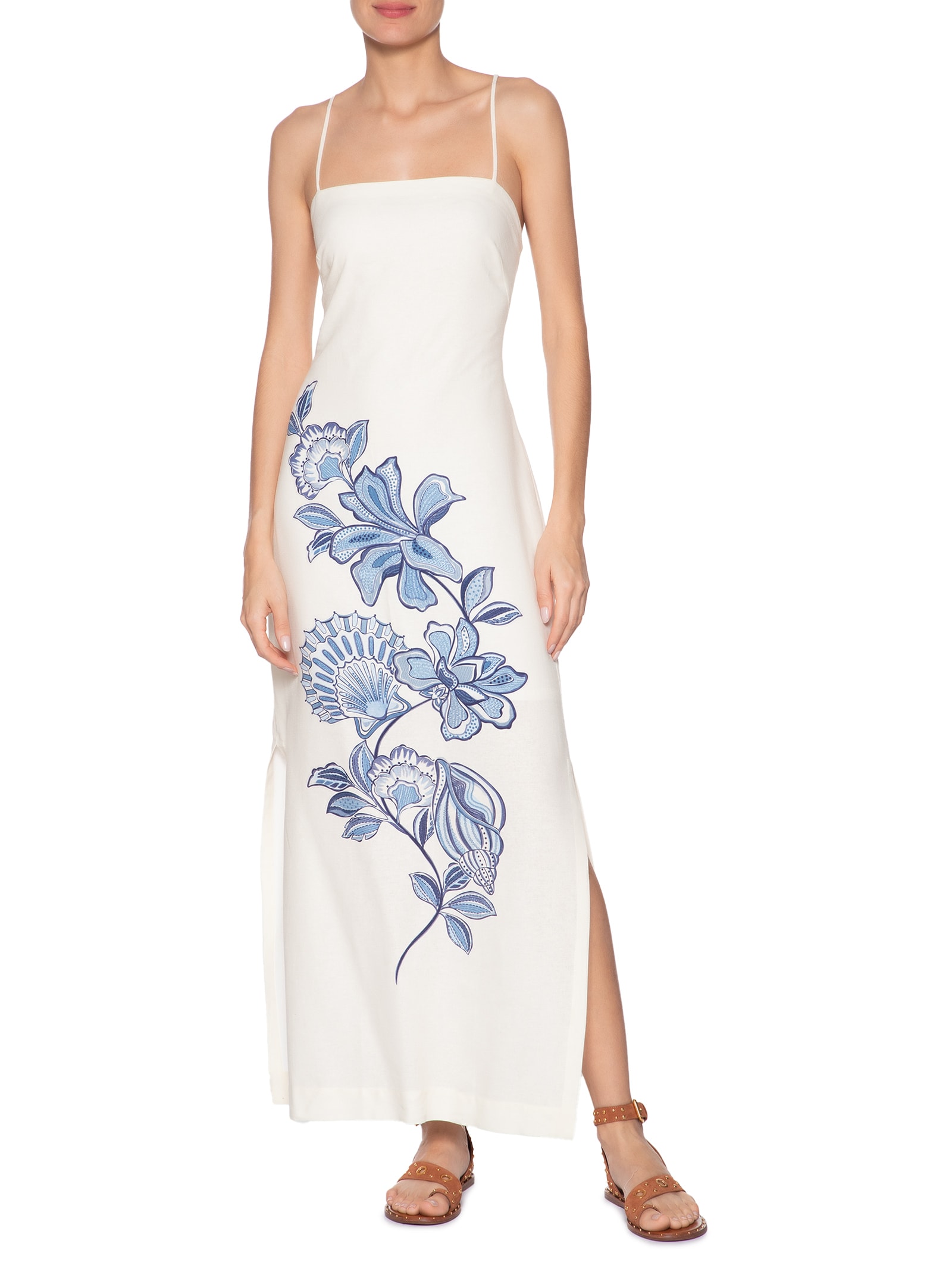 Vestido Longo Estampa Flor Do Oceano Branco Dress To