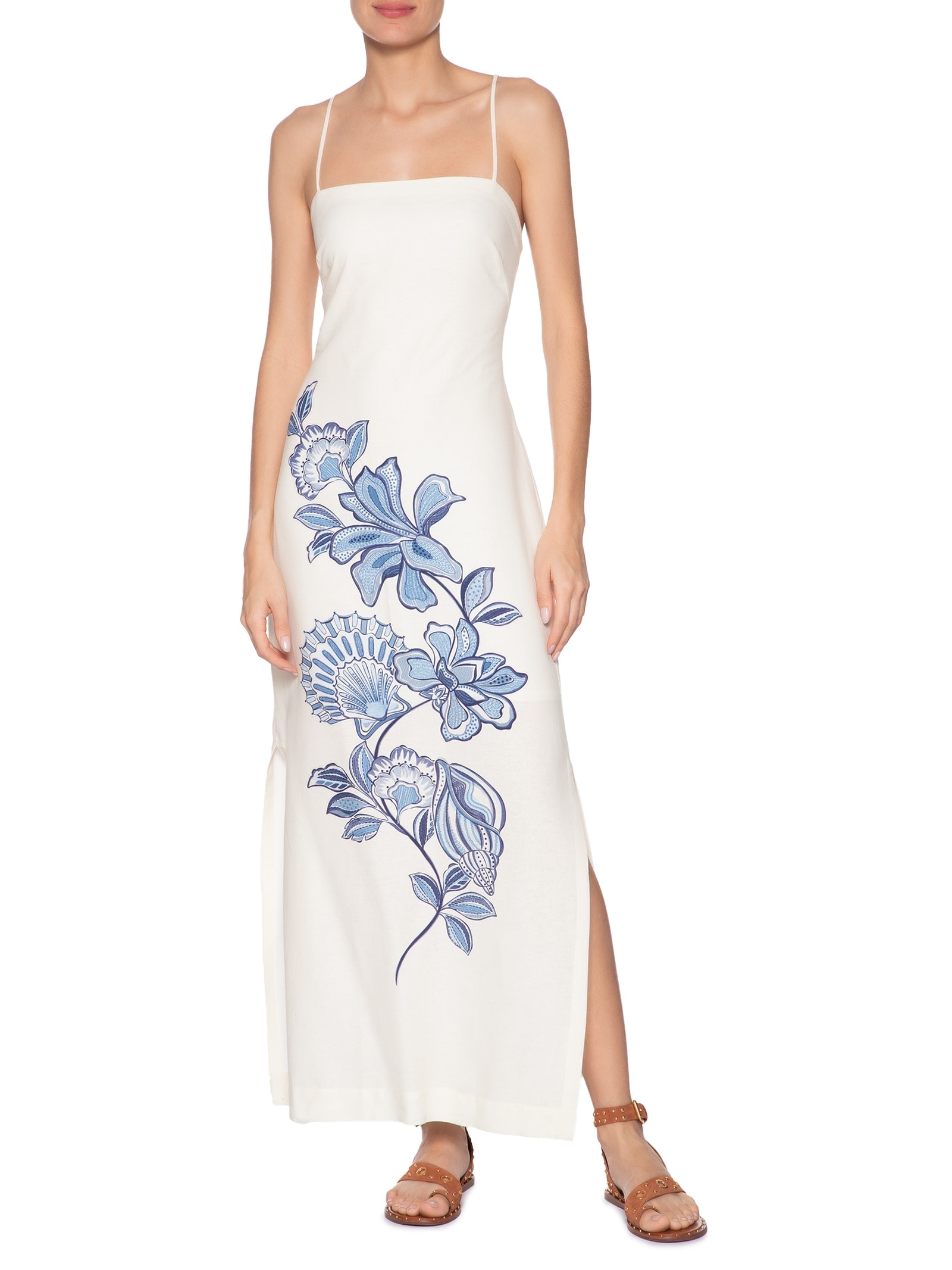 Vestido Longo Estampa Flor Do Oceano Branco Dress To