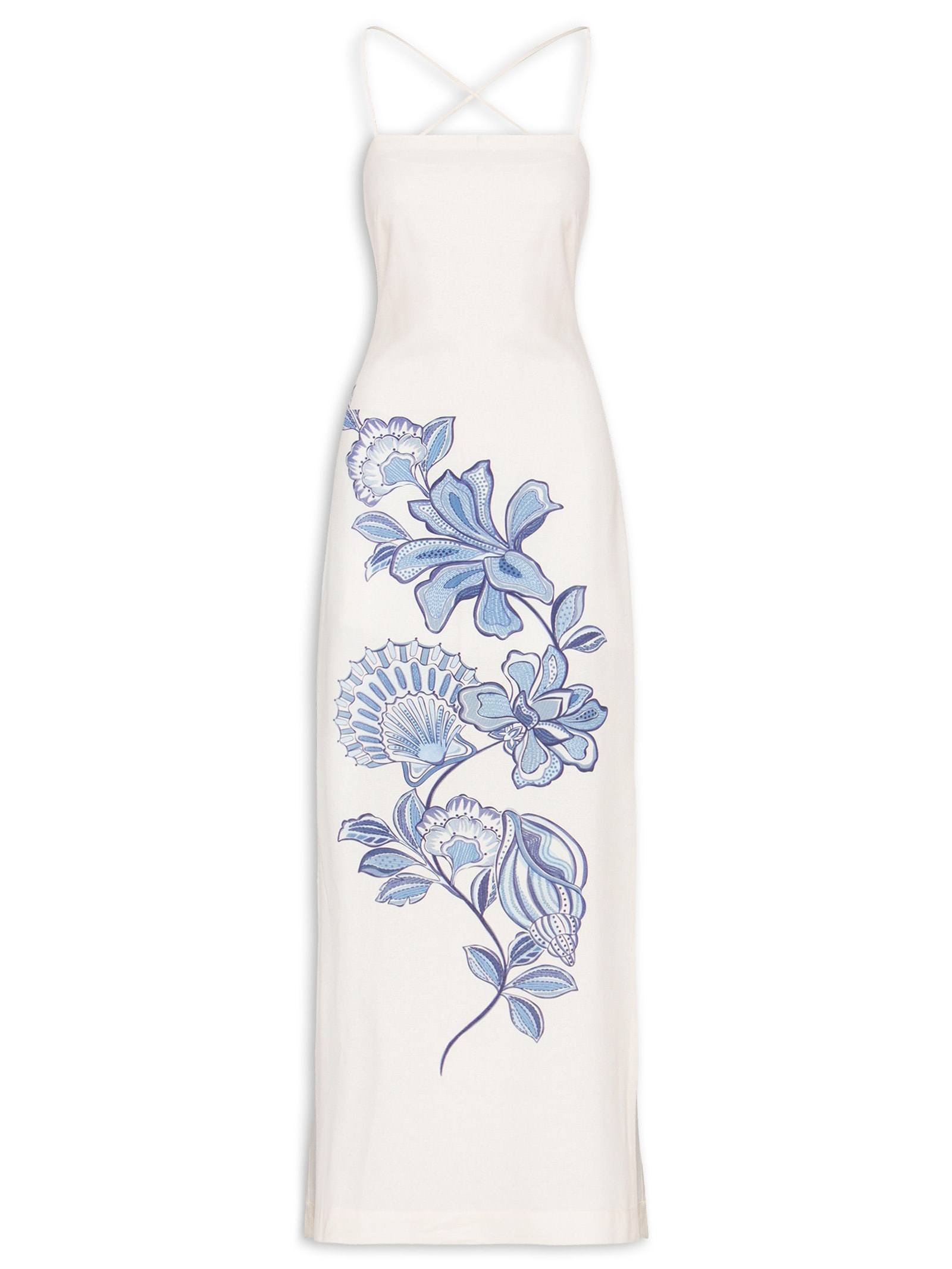 Vestido Longo Estampa Flor Do Oceano Branco Dress To
