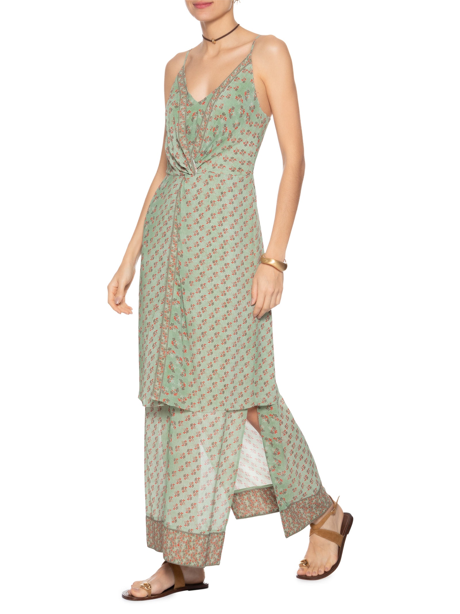 Vestido Longo Estampa Krabi Verde Maria Filó