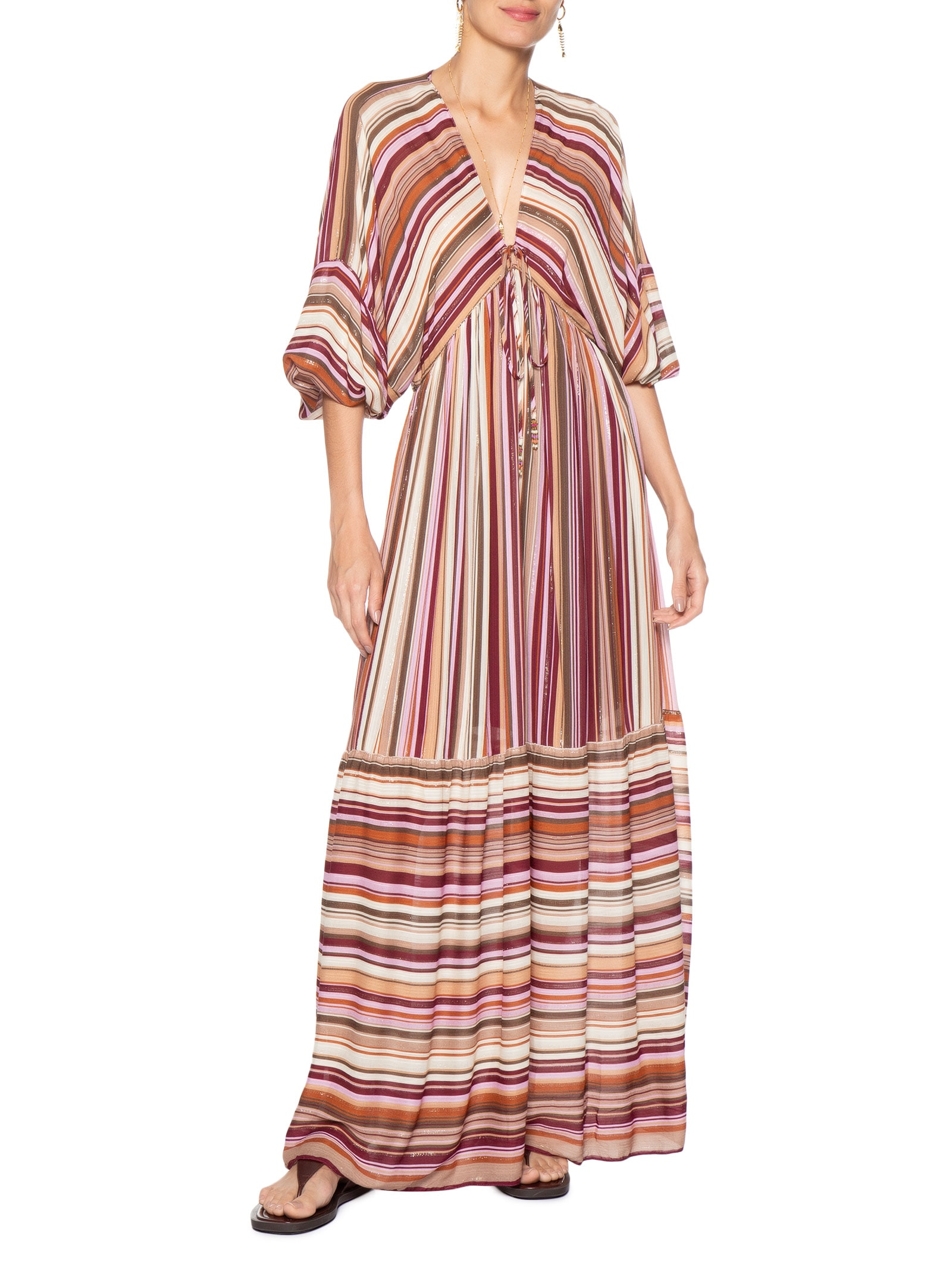 Vestido Longo Estampa Listra Aurora Rosa Dress To