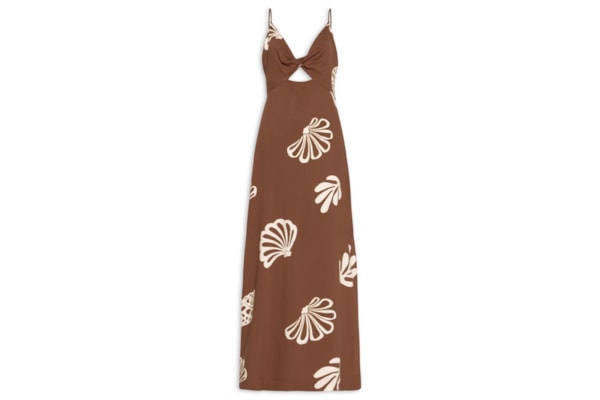 Vestido Longo Estampa Marés - Marrom