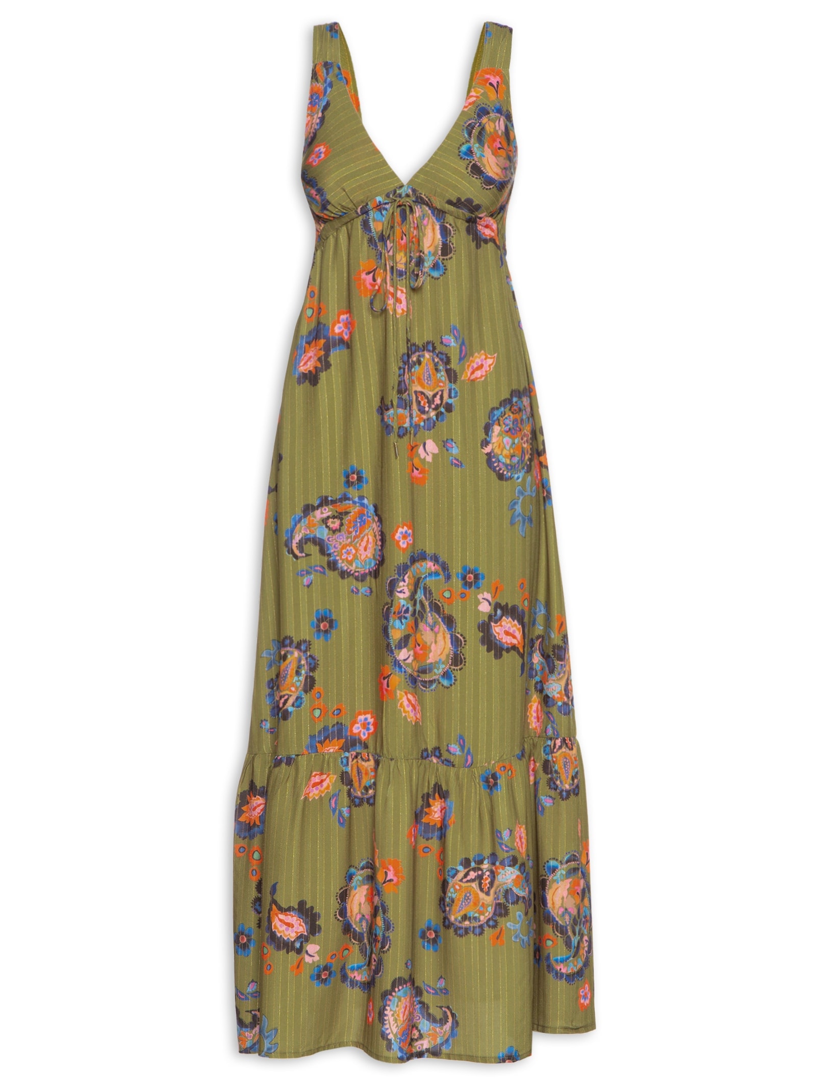 Vestido Longo Estampa Paisley Acqua Verde Cantão