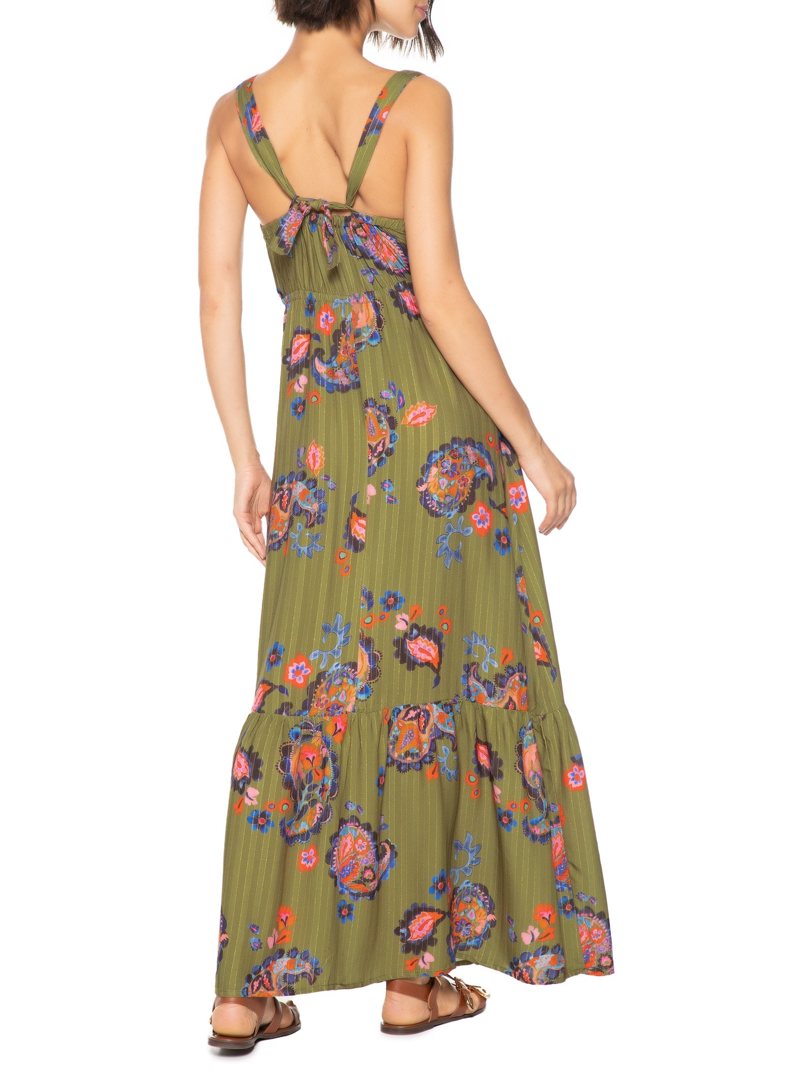 Vestido Longo Estampa Paisley Acqua Verde Cantão