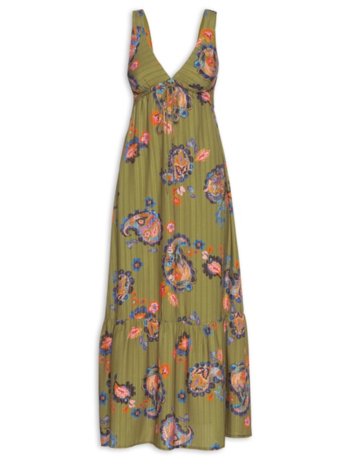 Vestido Longo Estampa Paisley Acqua – Verde