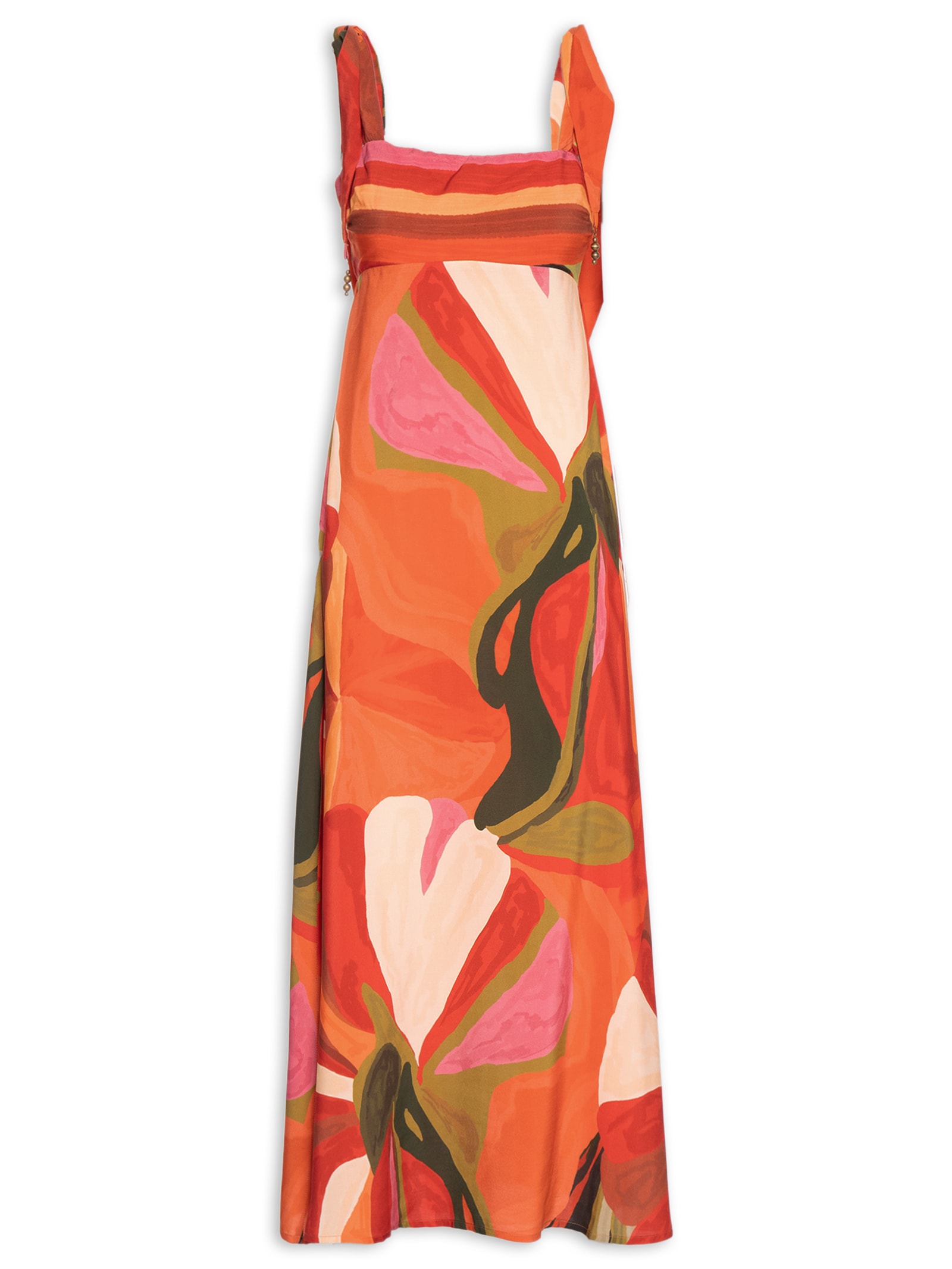 Vestido Longo Estampado Alça Amarração  – Laranja Cacay