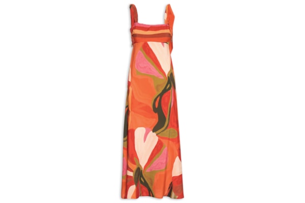 Vestido Longo Estampado Alça Amarração  – Laranja