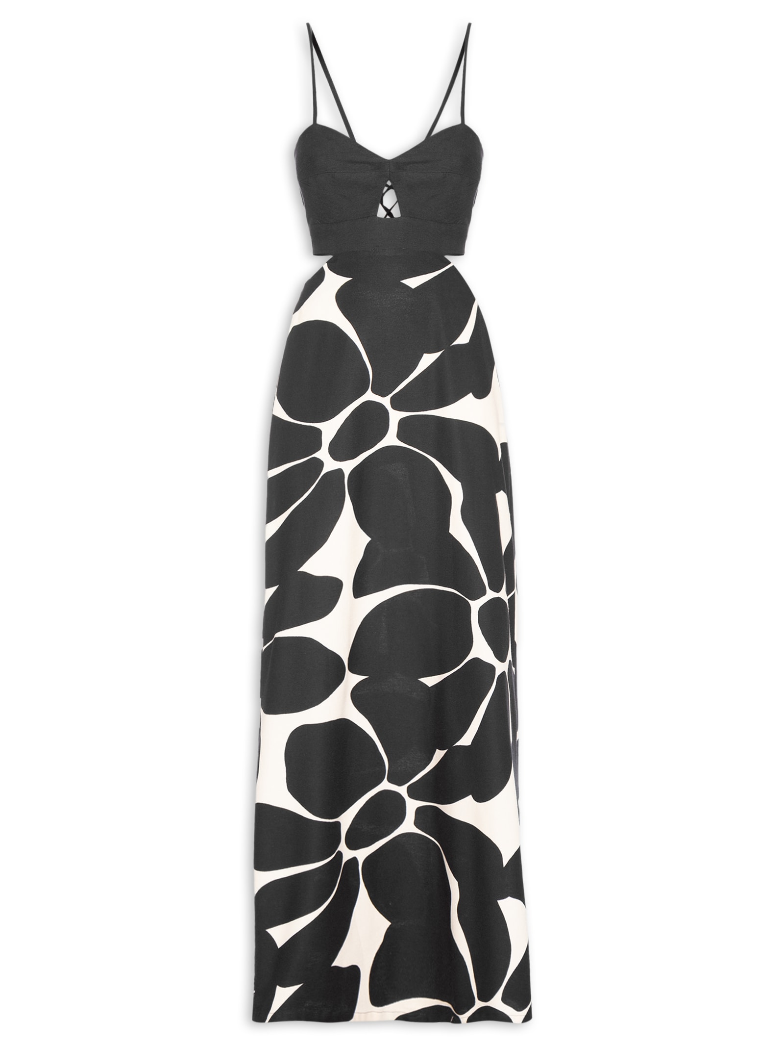 Vestido Longo Estampado Amarração Costas Preto Cacay