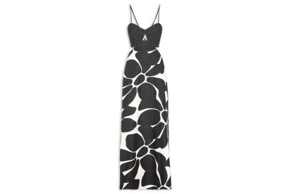 Vestido Longo Estampado Amarração Costas - Preto