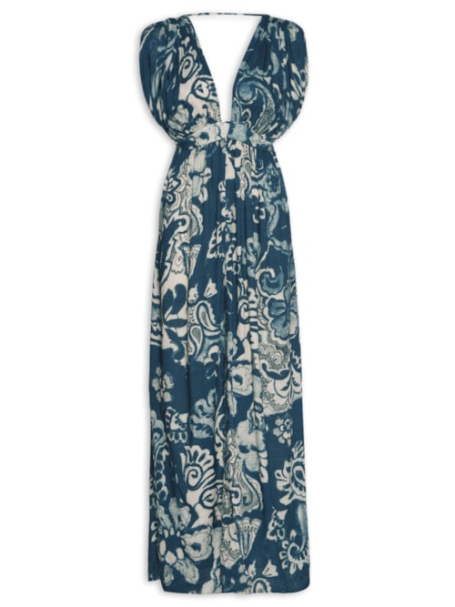 Vestido Longo Estampado – Azul