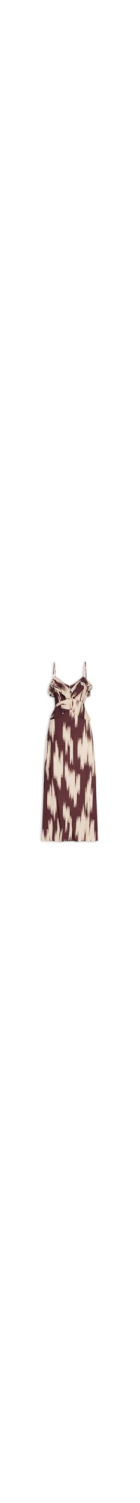 Vestido Longo Estampado Babado Decote - Marrom