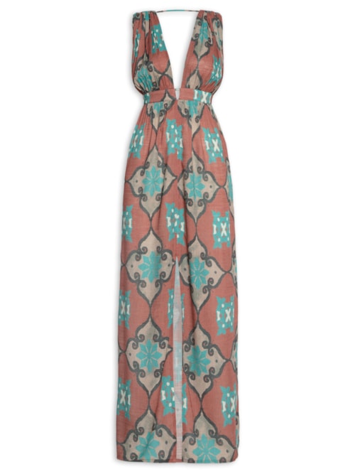 Vestido Longo Estampado - Marrom