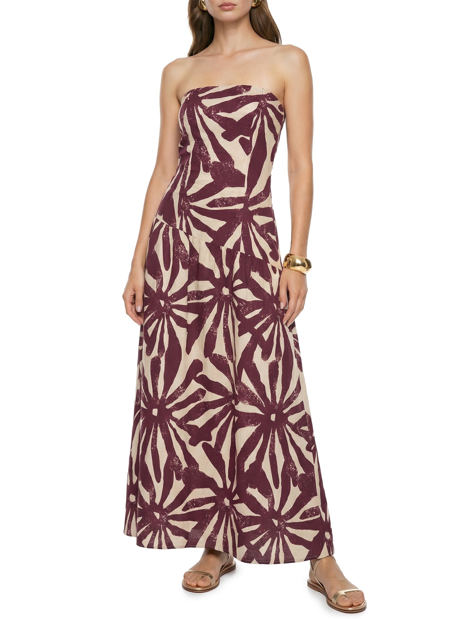 Vestido Longo Estampado Tomara Que Caia Vermelho Cacay