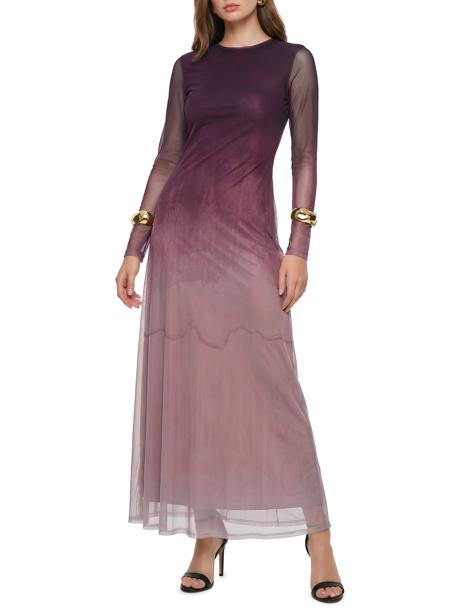 Vestido Longo Evasê Estampado Roxo Lança Perfume