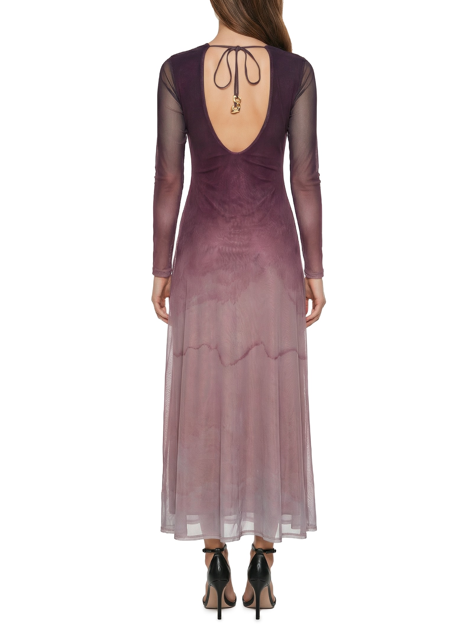 Vestido Longo Evasê Estampado Roxo Lança Perfume