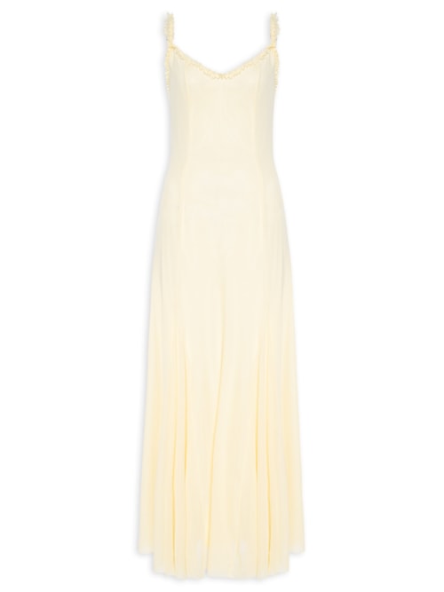 Vestido Longo Feminino Em Tule – Amarelo