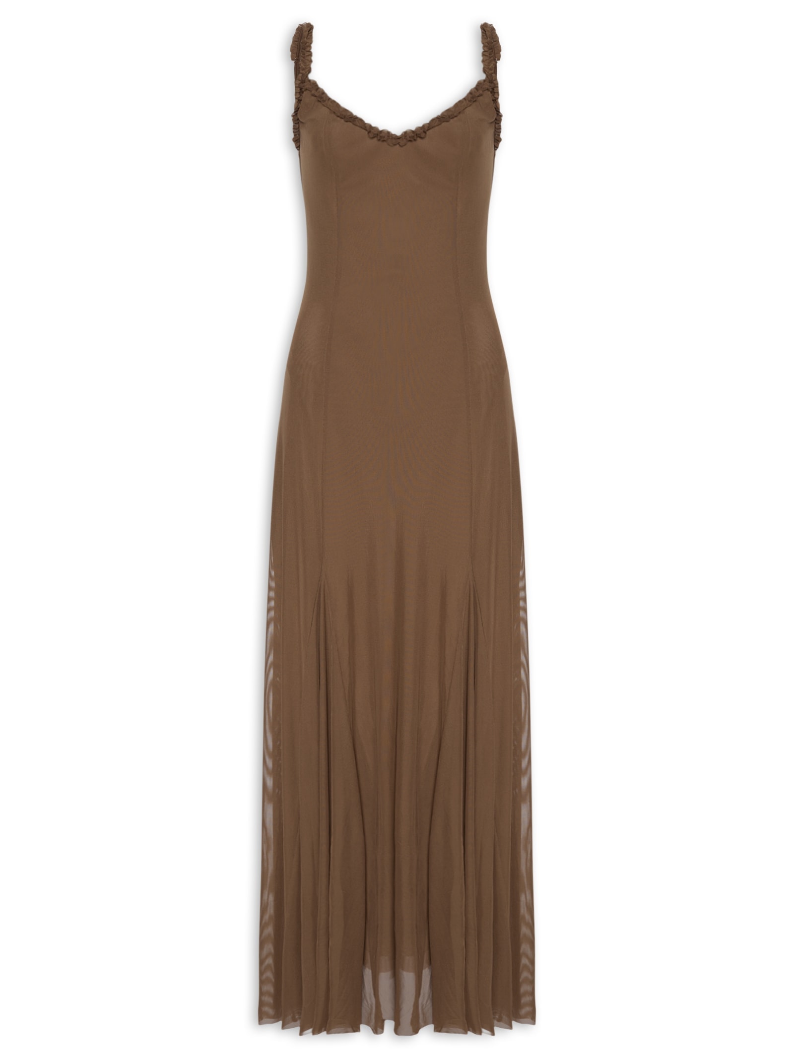 Vestido Longo Feminino Em Tule Marrom Market 33