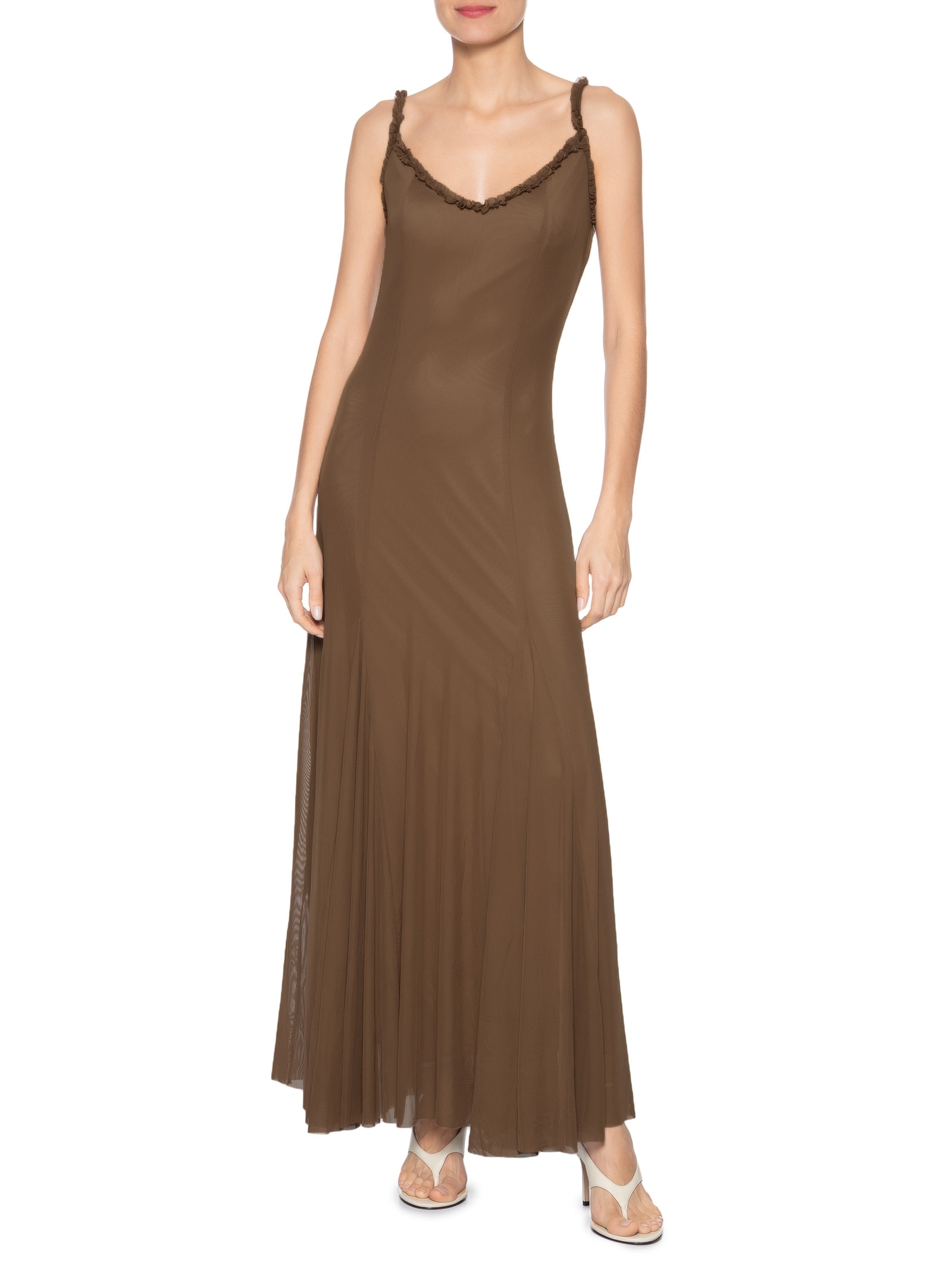 Vestido Longo Feminino Em Tule Marrom Market 33