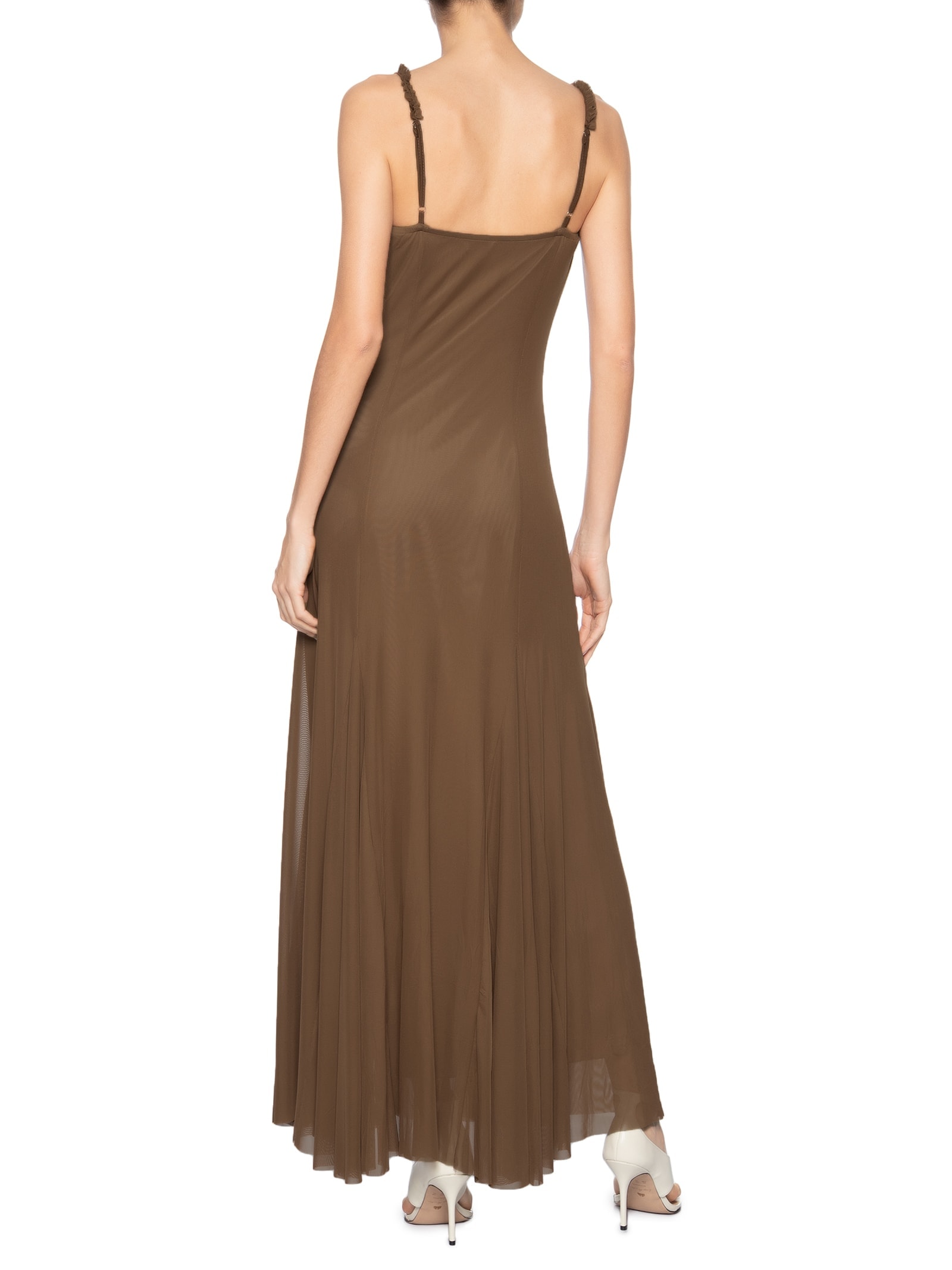 Vestido Longo Feminino Em Tule Marrom Market 33