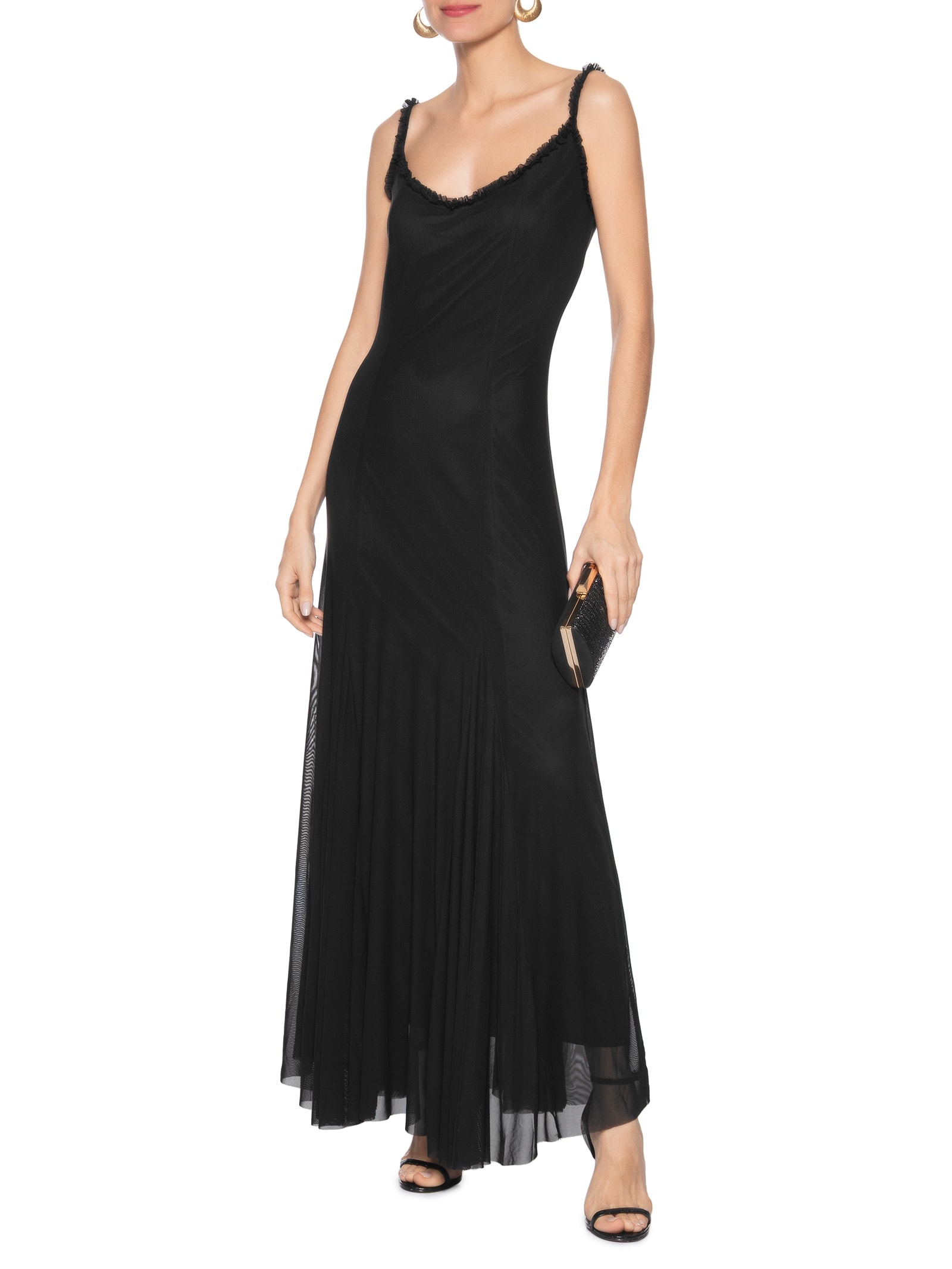 Vestido Longo Feminino Em Tule Preto Market 33