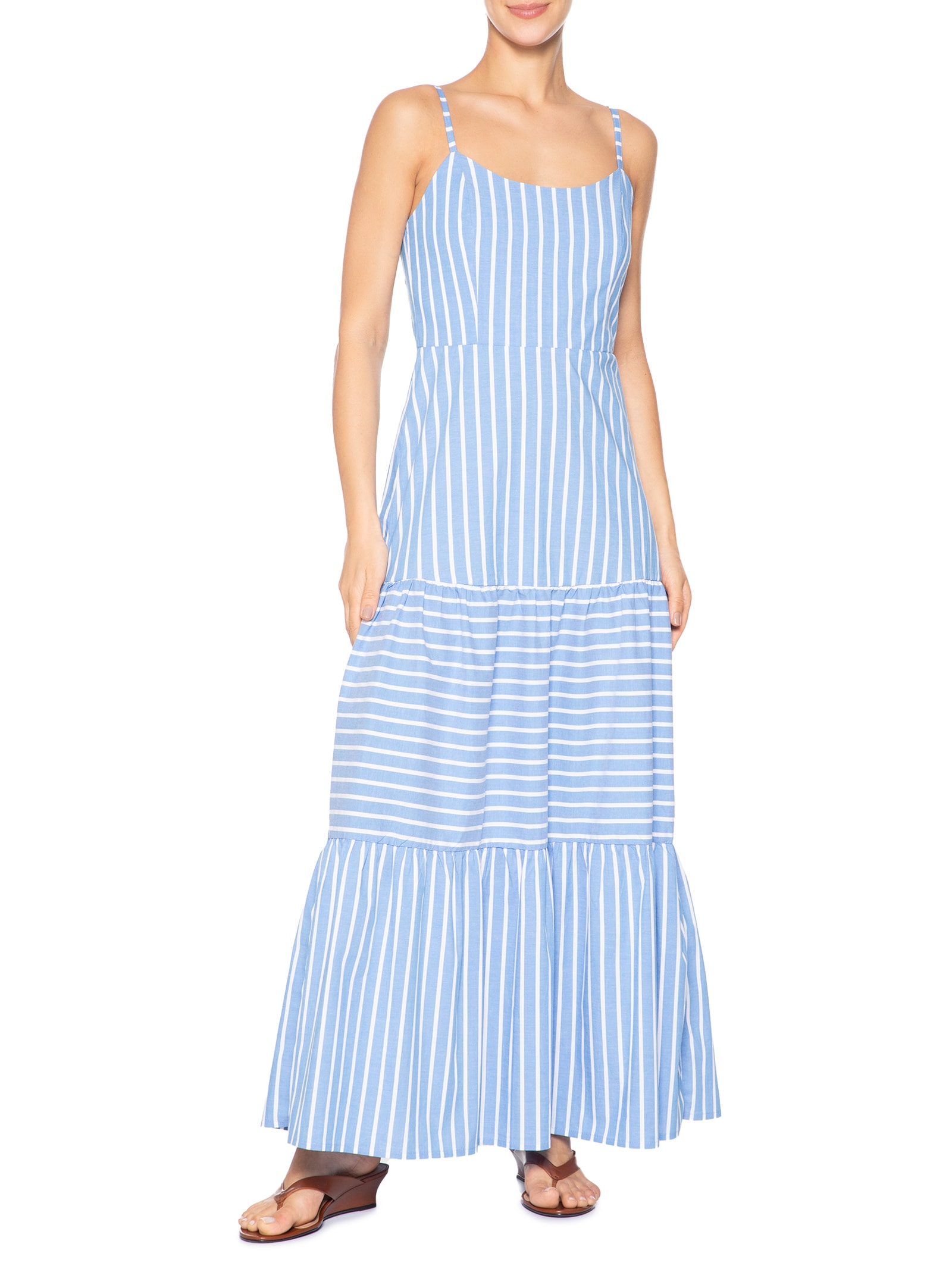 Vestido Longo Feminino Listrado Azul Market 33