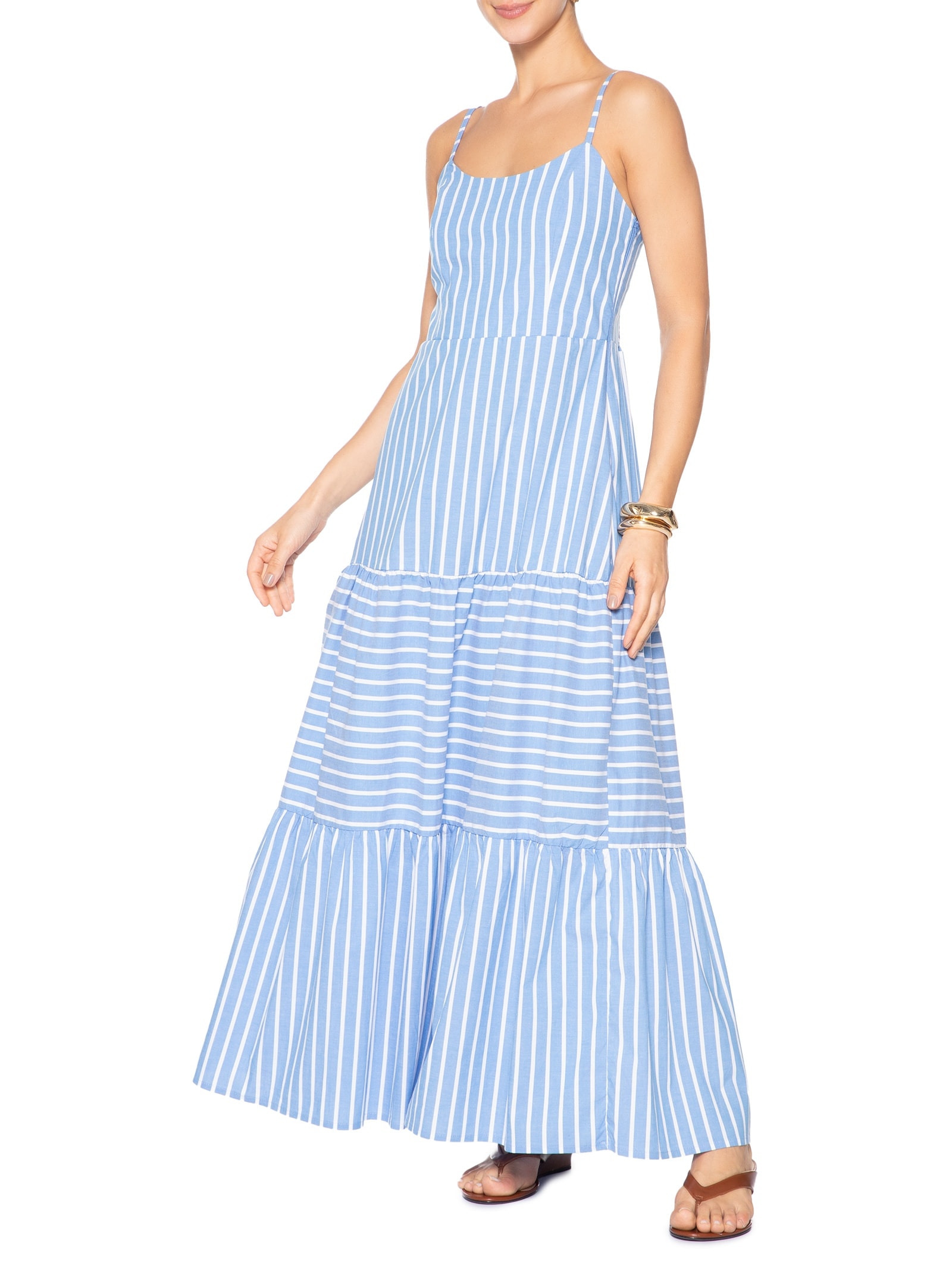 Vestido Longo Feminino Listrado Azul Market 33