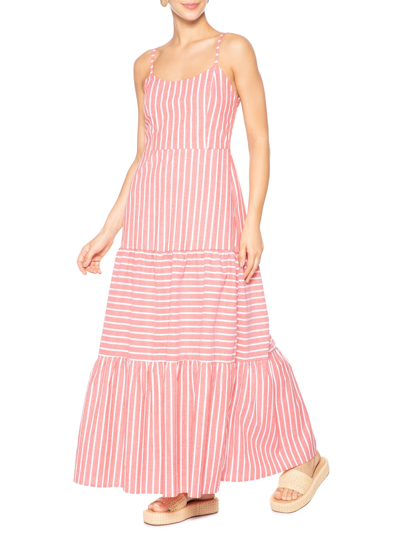 Vestido Longo Feminino Listrado Vermelho Market 33