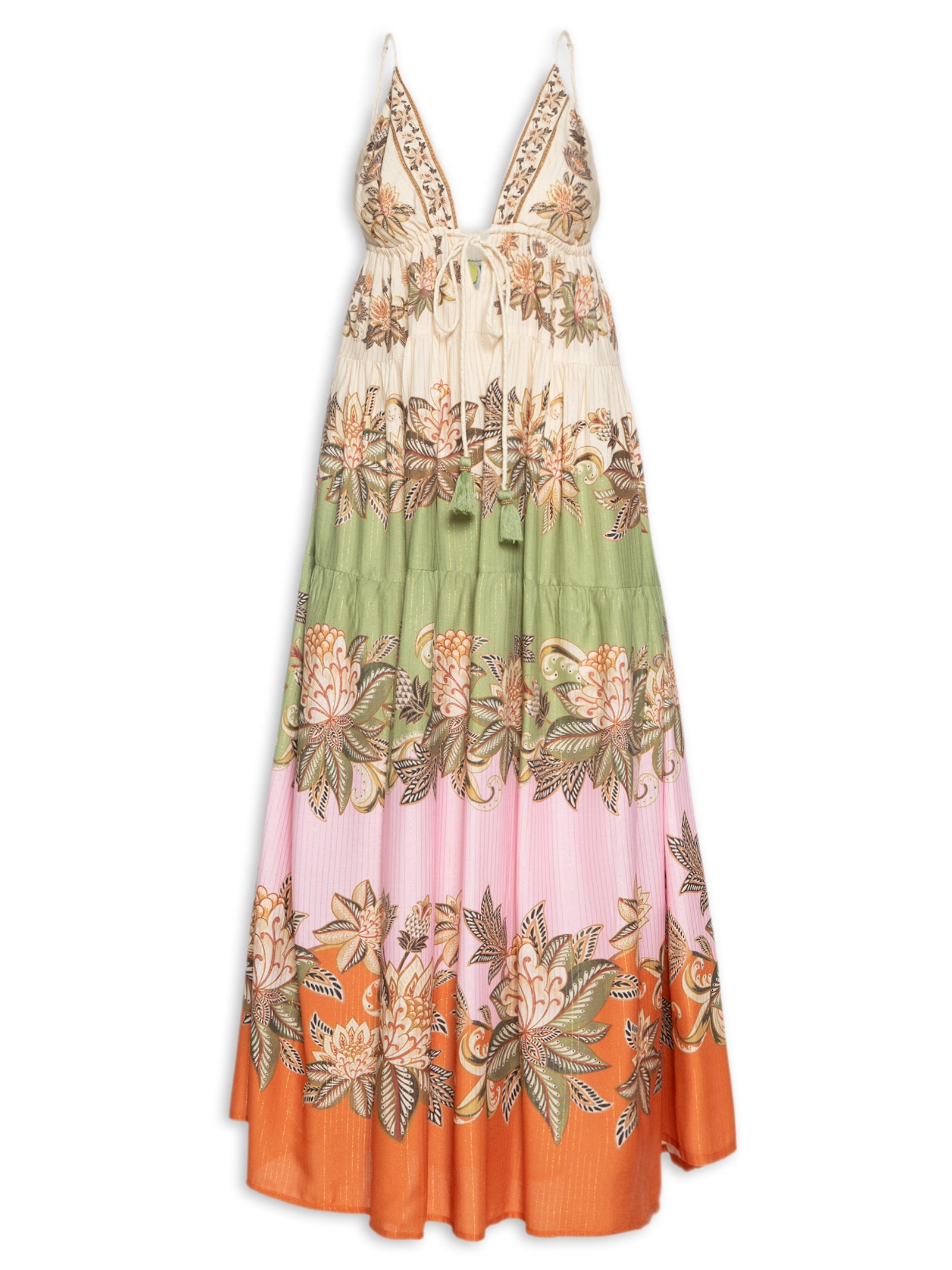 Farm Vestido Longo Floral Delhi Bege