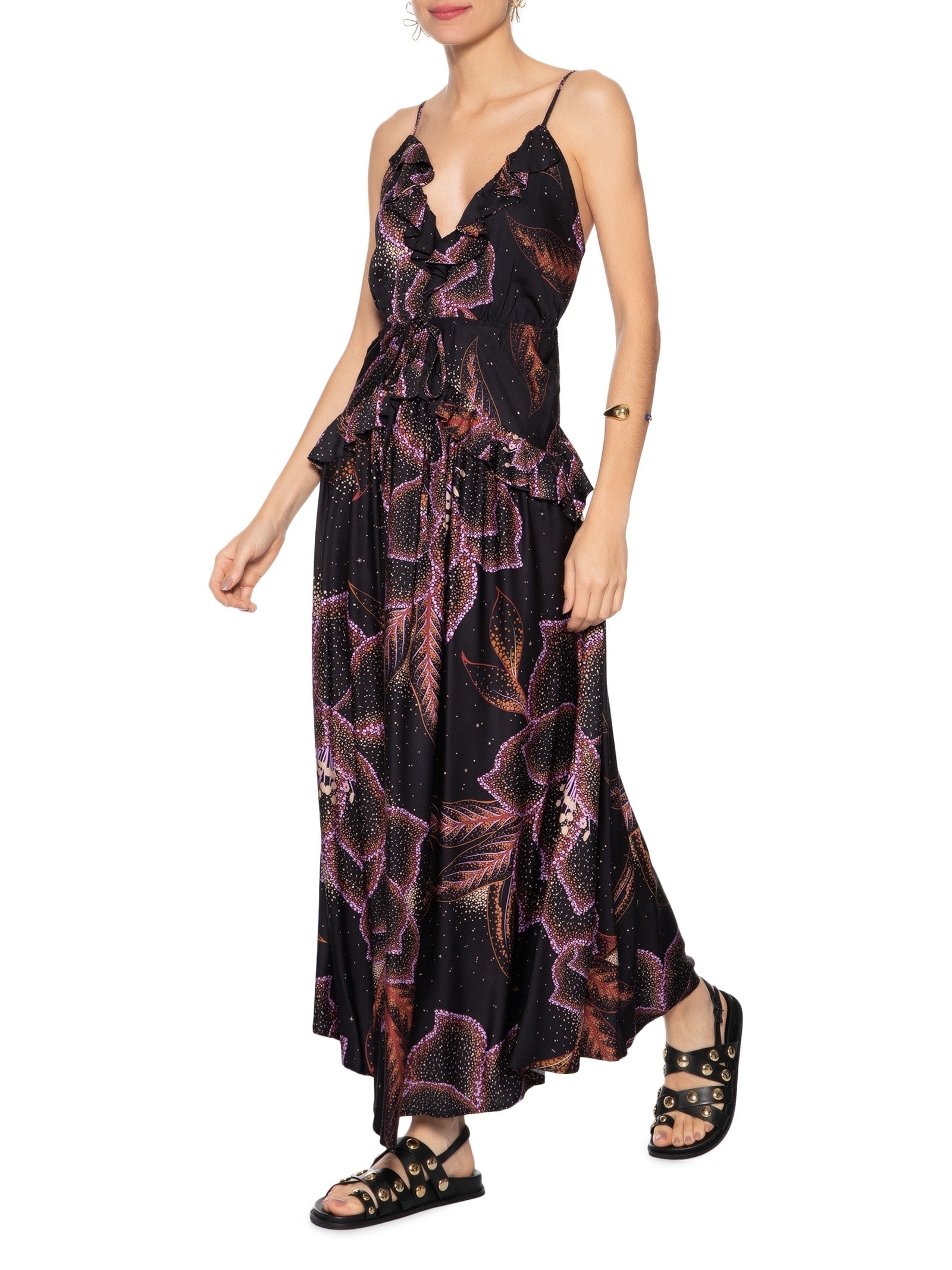 Vestido Longo Floral Estela Preto  Farm