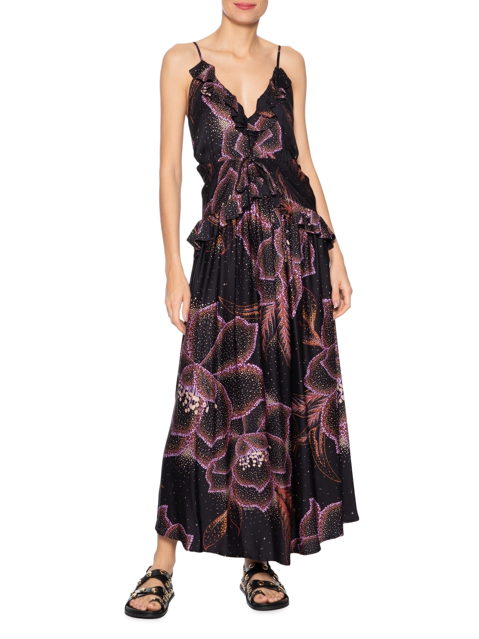 Vestido Longo Floral Estela Preto  Farm
